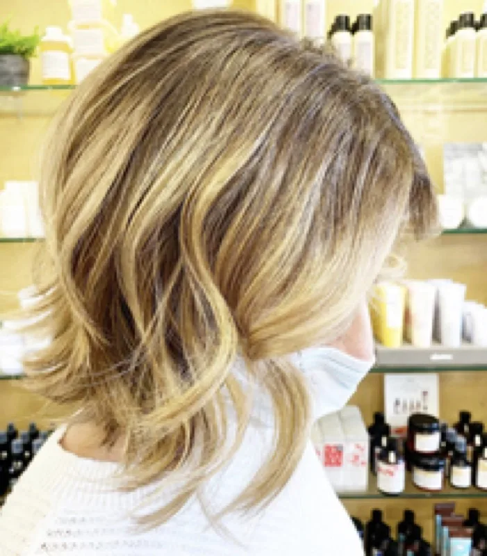 Balayage highlights on a shoulder-length bob at Salon 151