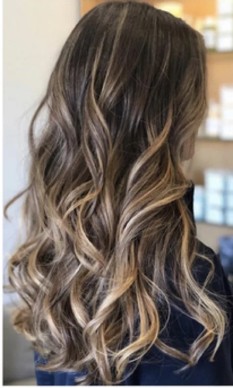 Brunette balayage curls by Salon 151